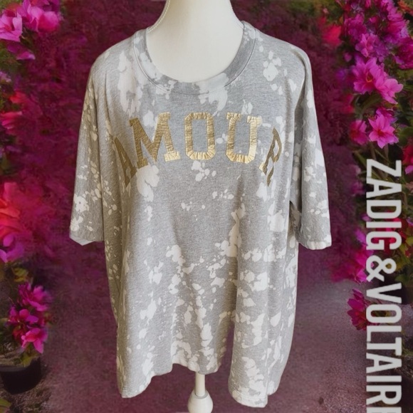 Zadig & Voltaire Gray T-Shirt with Gold Amour Print - Picture 1 of 9